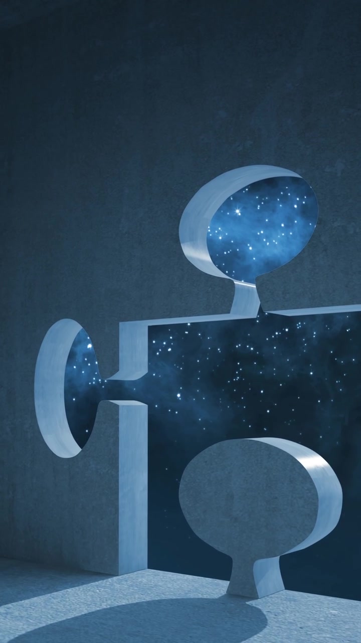 Animation of blue piece of puzzle over space