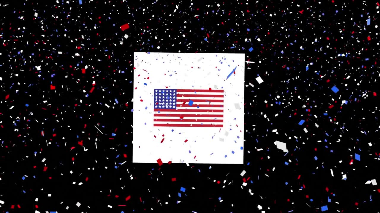 Animazione di coriandoli su una bandiera rossa, bianca e blu degli Stati Uniti d'America