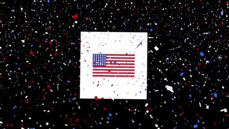 Animation-of-confetti-over-flag-of-red,-white-and-blue-of-united-states-of-america