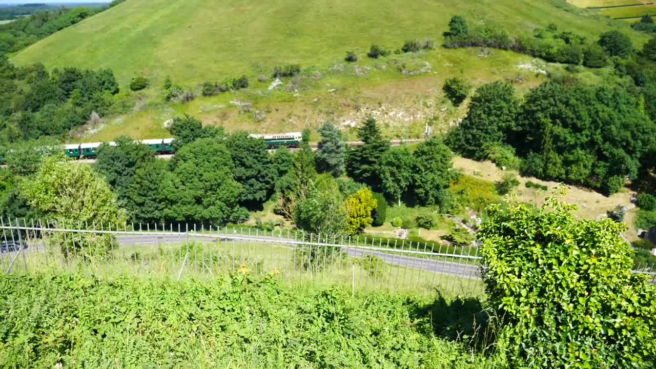 A train going through the countryside from above