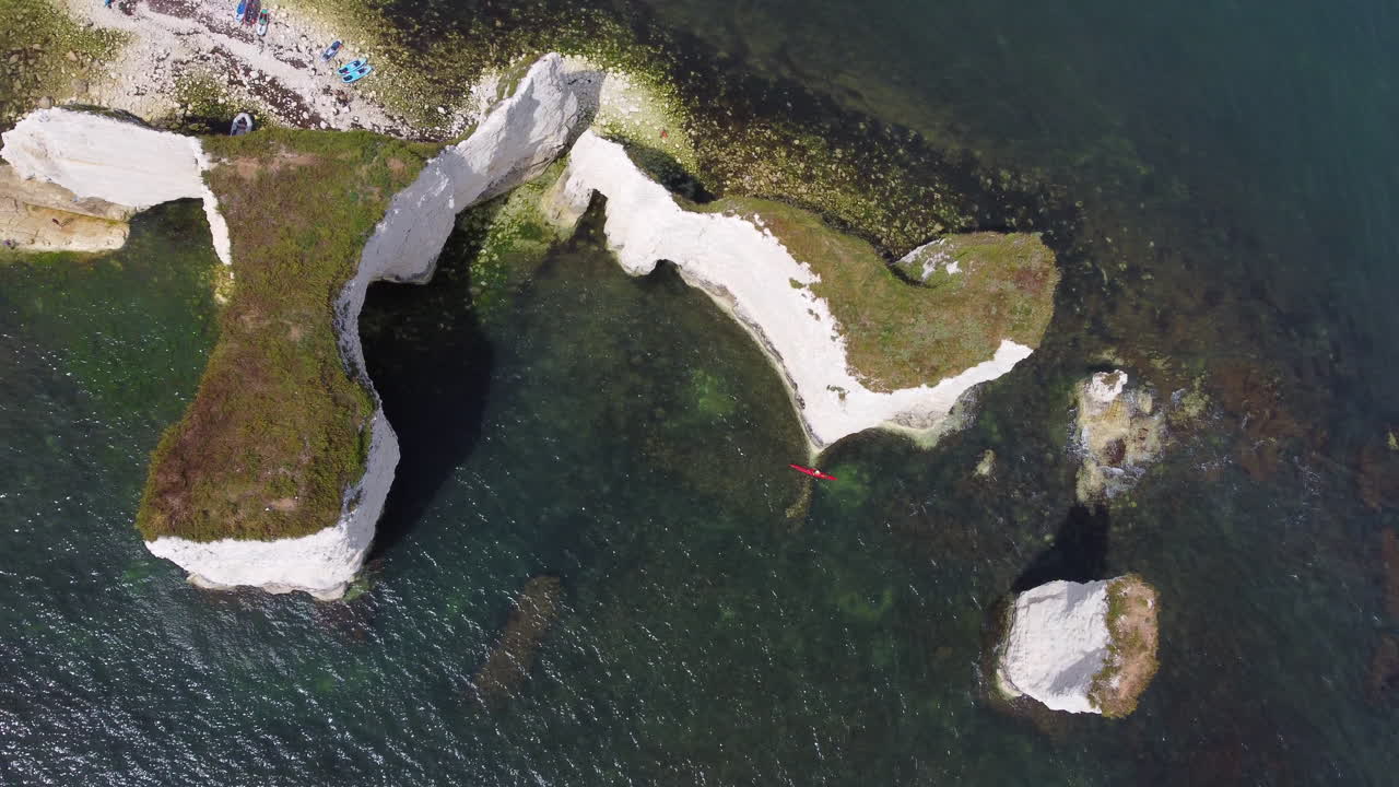 Top Down Aerial View of Old Harry Rocks - Jurassic Coastline Cliffs UK