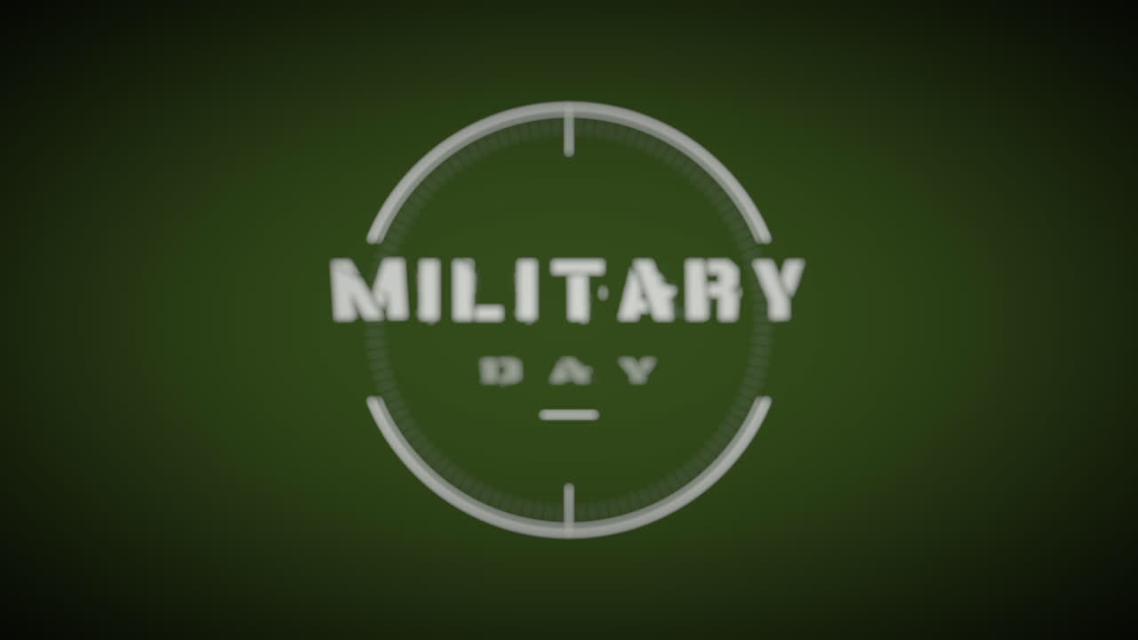 texto de animación día militar sobre fondo militar con objetivo
