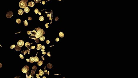 4k 3d falling down the gold bitcoins on a green backgrounds finance cryptocurrency concept mining