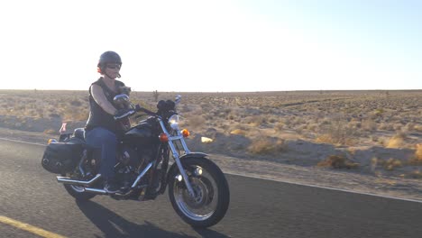 woman motorcyclist with dog