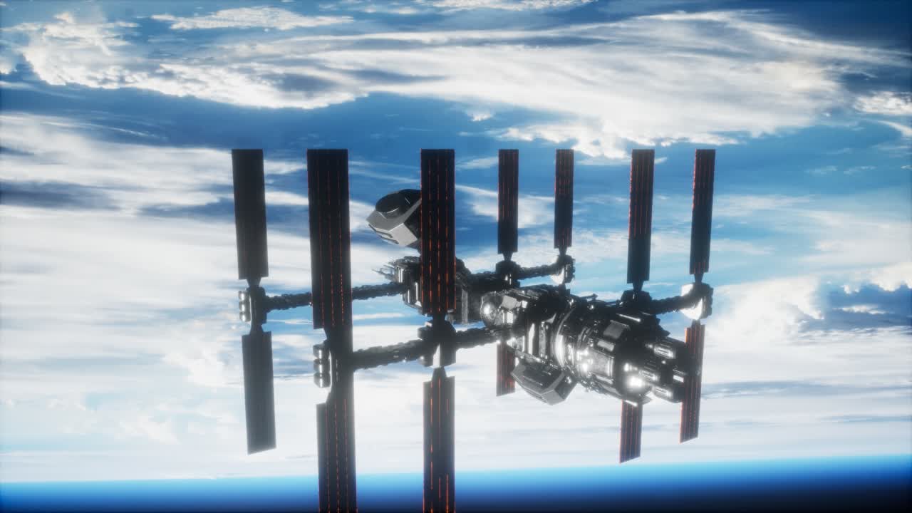 지구 위 에 있는 우주 공간 에 있는 국제 우주 정거장