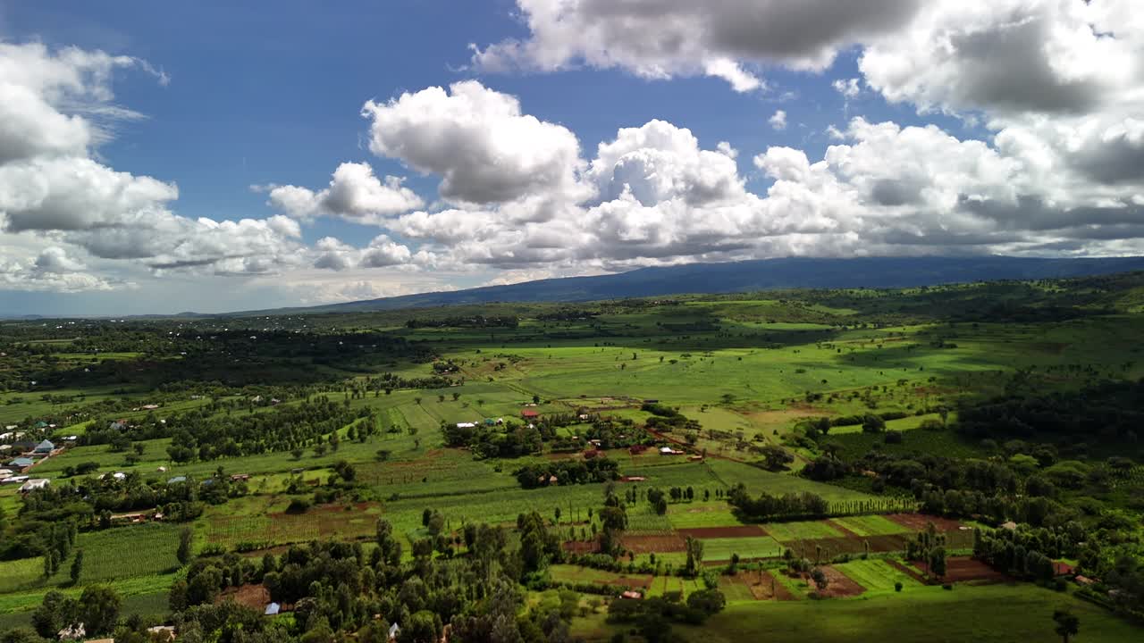 Aerial view of a small village in the Ngorongoro region of Tanzania during a sunny day