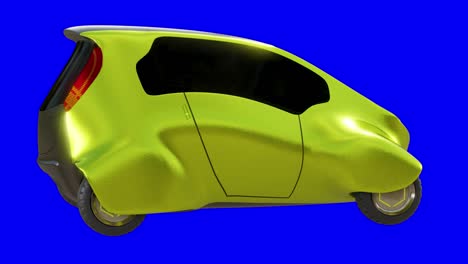 3d motion looping turntable of the yellow smart electric vehicles city car on blue screen background with luma matte section.