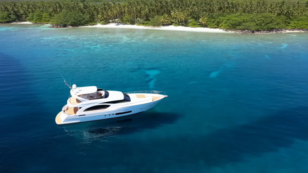 Luxury Yacht Anchored Off a Tropical Island Coast