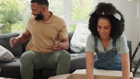 Box,-property-or-black-couple-moving-into-new-home