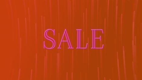 animation of sale neon text over light trails on red background