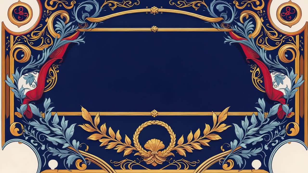 Ornate Gold and Blue Decorative Frame with Blank Center