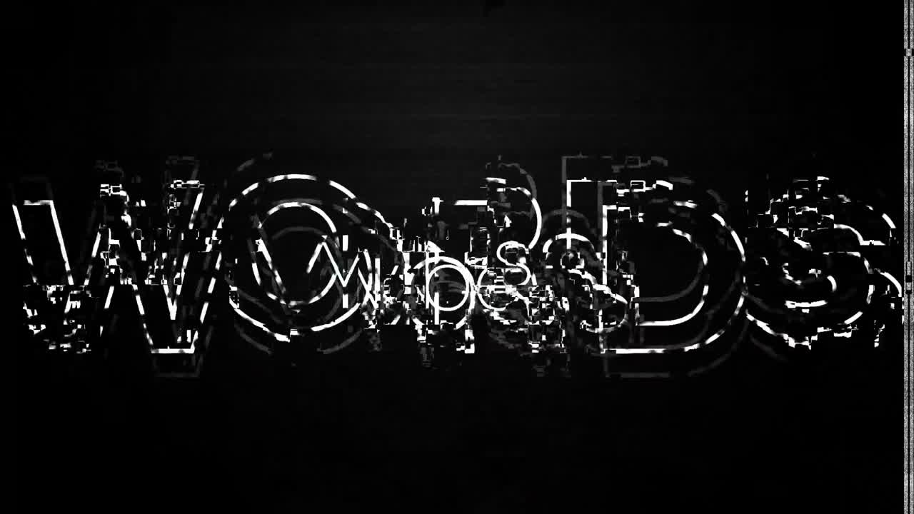 animación de vibraciones de palabras con glitch parpadeando sobre un fondo negro