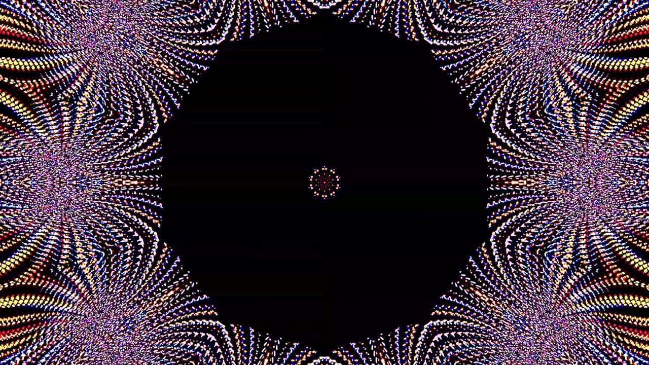 Motivo astratto a caleidoscopio con colori rosso e blu. Mandala magico. 4K.