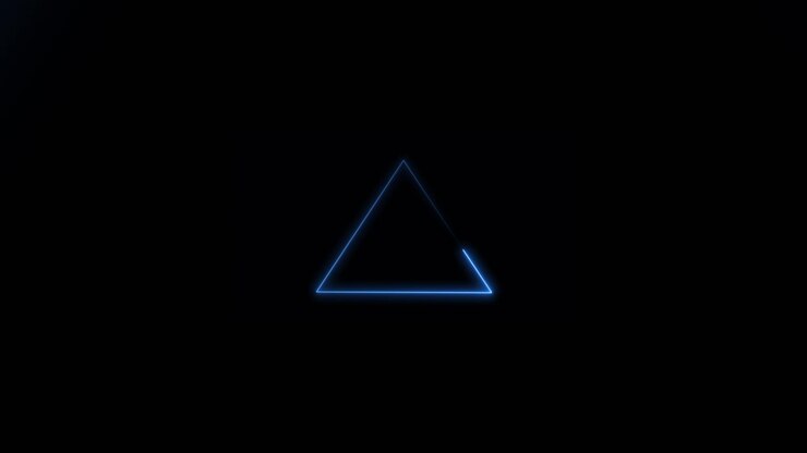 3D Moving Through Glowing Blue Triangle Tunnel with Animated Light Lines on Black Background. Use Add, Screen Blending Modes to Overlay.