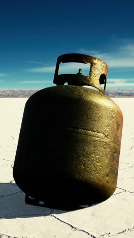 rusty propane tank in a desert