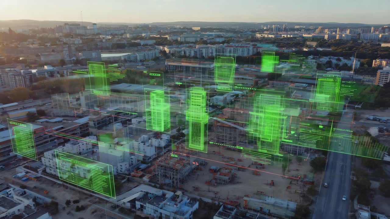 Smart City Data Visualization and Urban Planning Aerial View