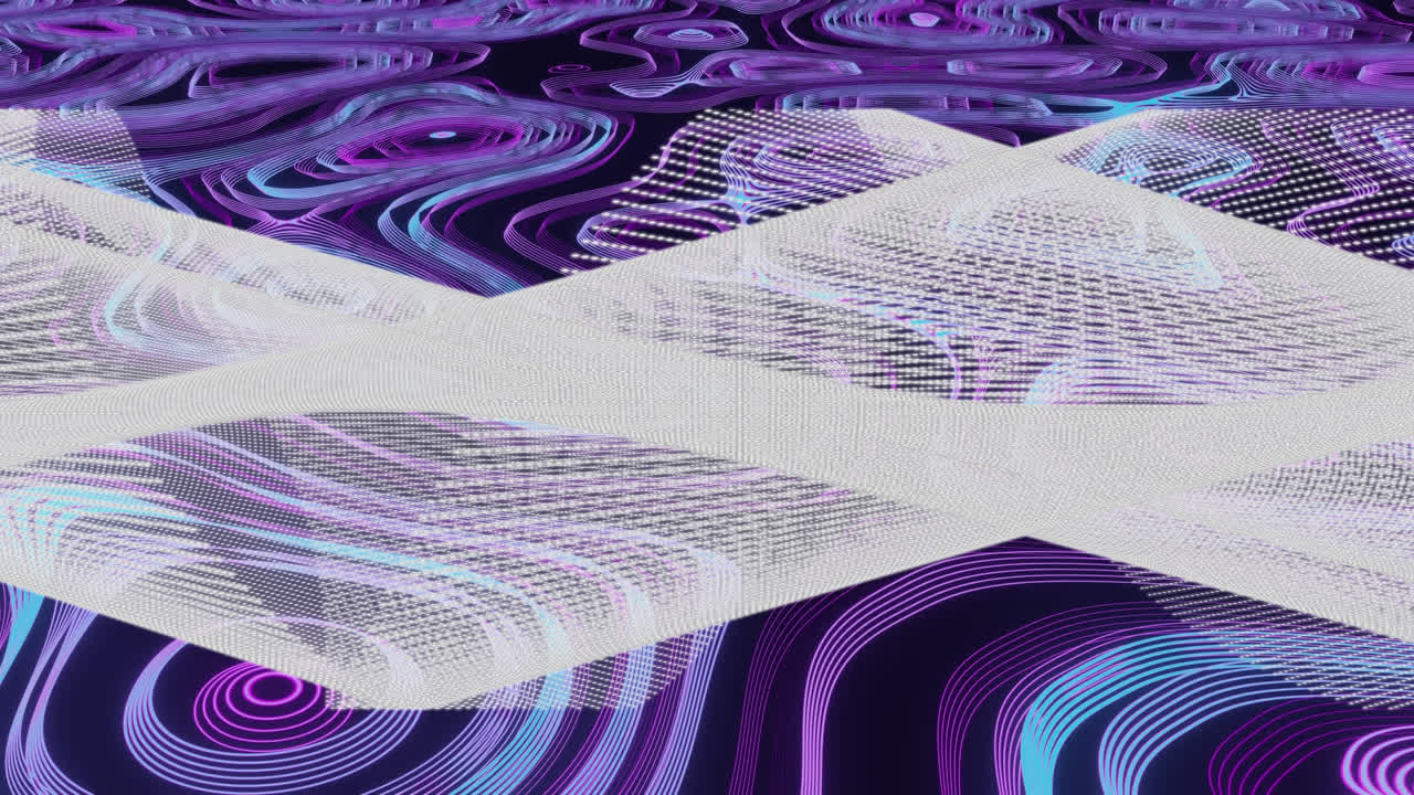 animación de líneas blancas y formas púrpuras sobre fondo negro