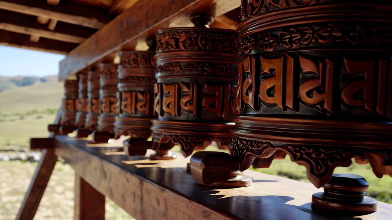 Prayer Wheels in a Mountain Monastery