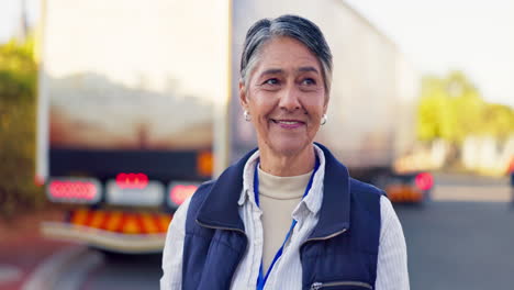 female truck driver portrait