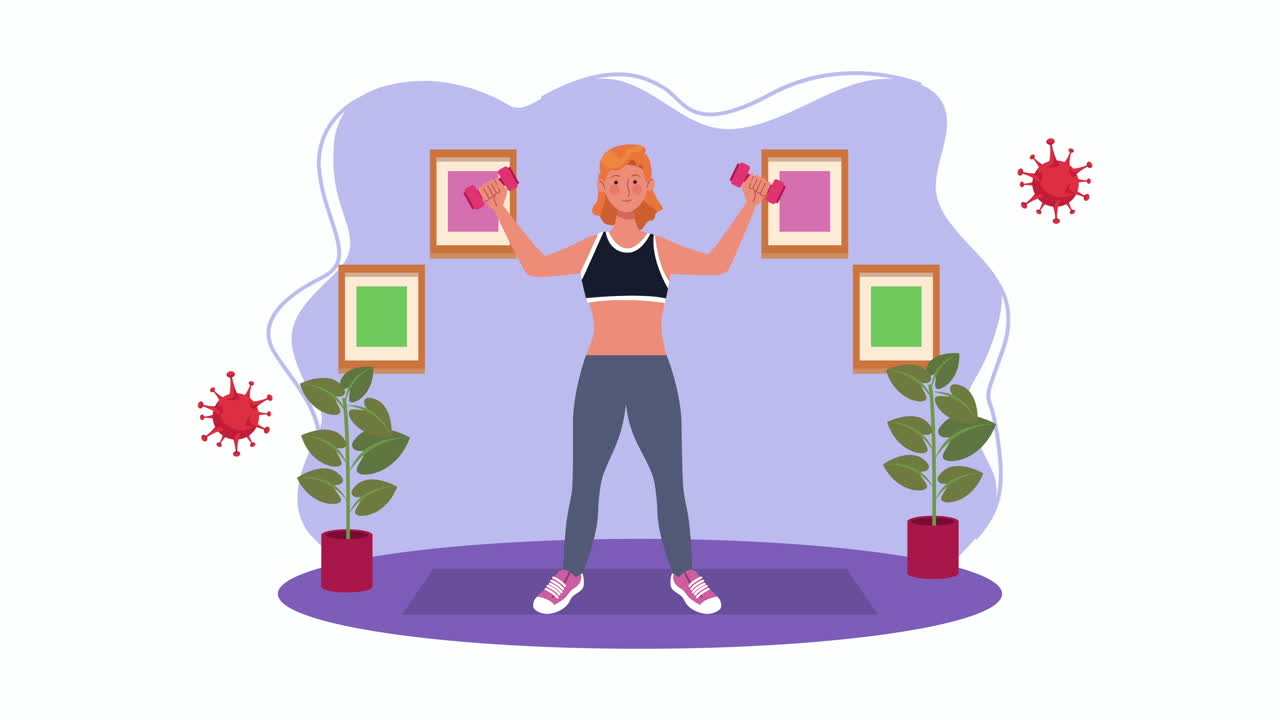 mujer practicando ejercicio en casa para el método de prevención de covid-19