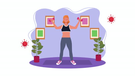 woman practicing exercise in home for covid19 prevention method