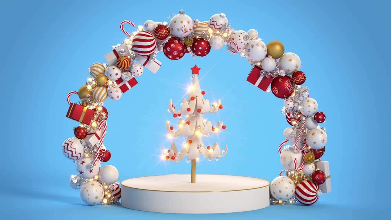 크리스마스 트리 루핑과 함께 겨울 휴가 작곡 3d 렌더링 애니메이션