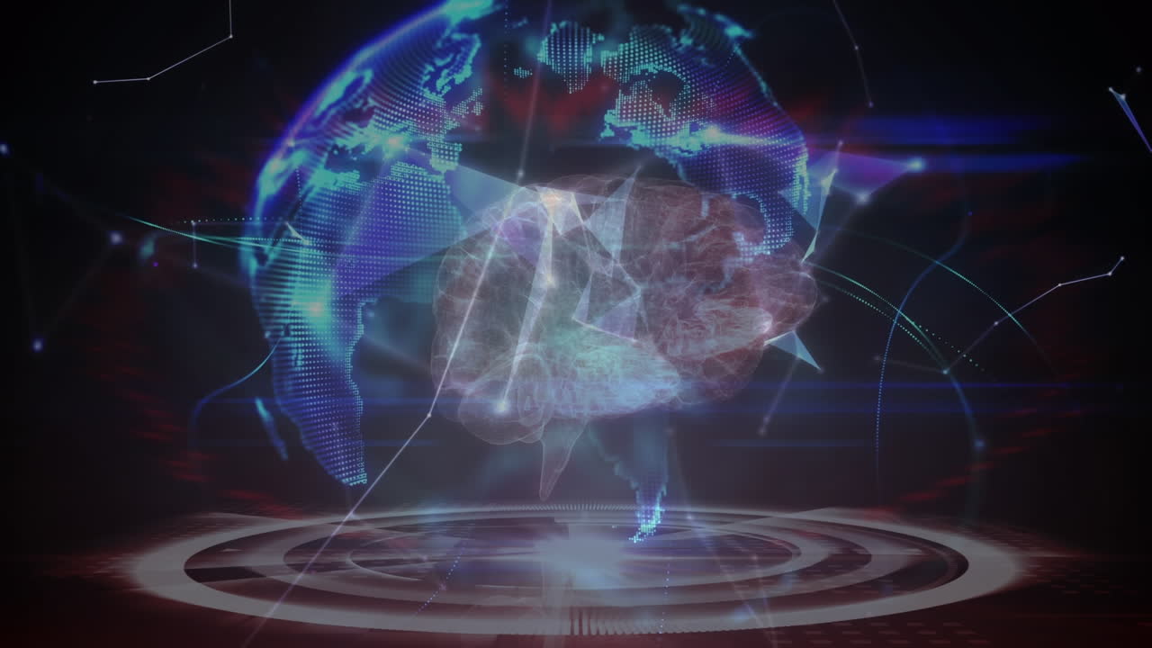 검은색 배경에 연결 네트워크와 지구의 애니메이션