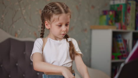 inspired girl in medical corset plays piano nodding to beat