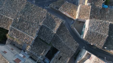 top down aerial view of modica alta val di noto sicily old baroque town rooftops south italy