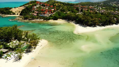 Aerial-drone-exploration-of-a-small-island-near-Choeng-Moe-Beach,-Koh-Samui,-Thailand