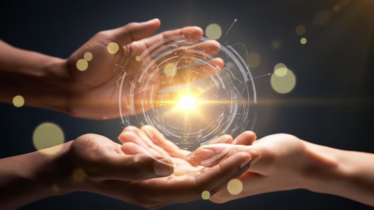 Illuminating Connection: Two Hands Hold a Radiant Sphere of Light, Symbolizing Unity, Hope, and the Power of Collaboration in a Digital Age