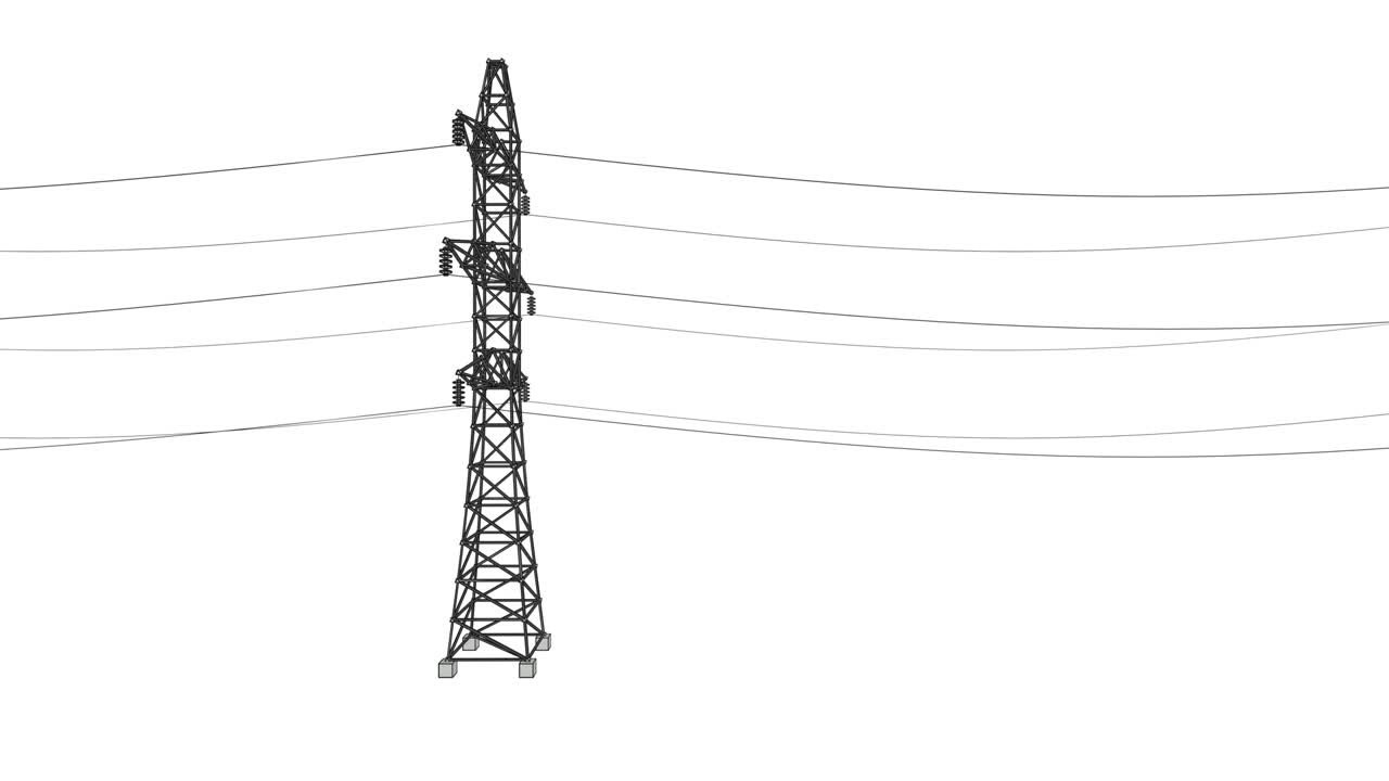 Electrical power lines and pylons on white background