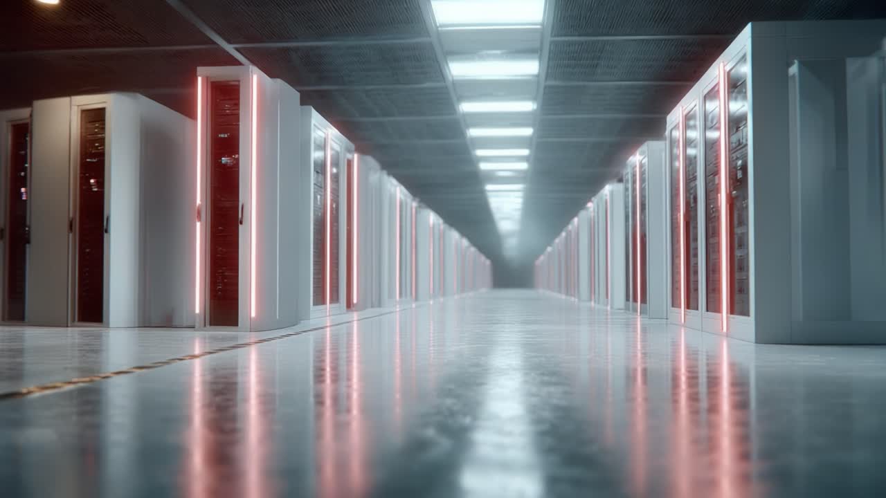 Exploring the High-Tech Environment of a Modern Data Center: A Visual Journey Through Rows of Sophisticated Storage Solutions and Cutting-Edge Technology