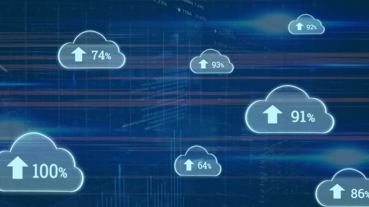 Animation of interference over clouds with growing number and data processing