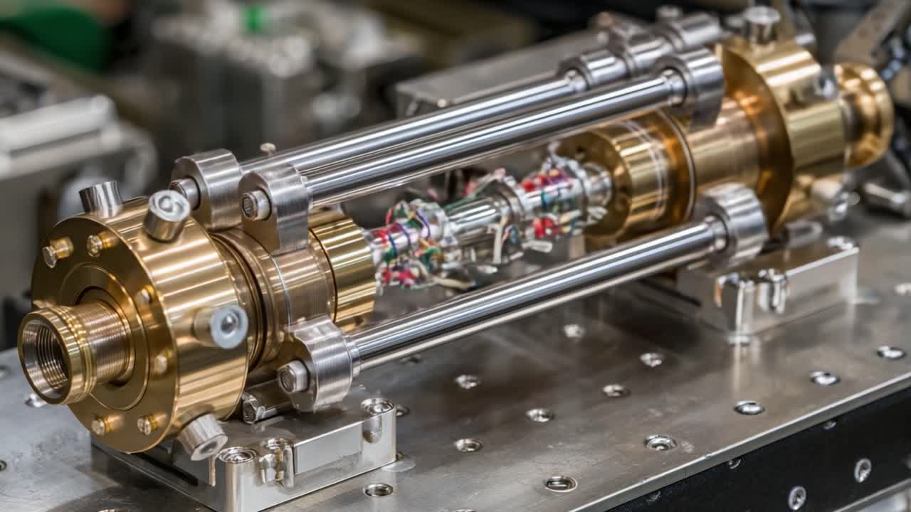 Advanced Machinery Component Illustration: A Detailed Look at a Complex Metallic Structure Featuring Intricate Mechanical Elements and Sleek Design