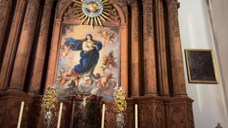 virgin mary iconography painting catholic cathedral malaga spain altar