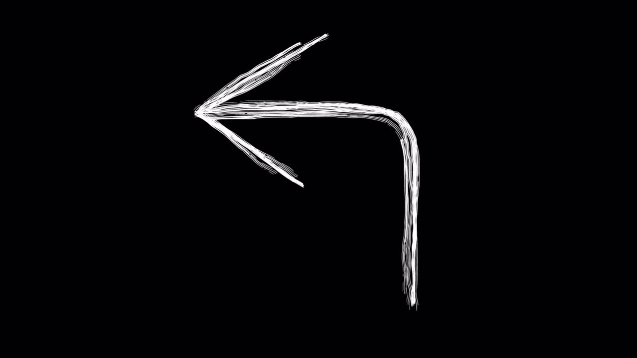 Hand-Drawn White Arrow Appearing and Disappearing on Black Background