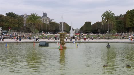 wide angle luxembourg gardens in paris france. slowed to half speed