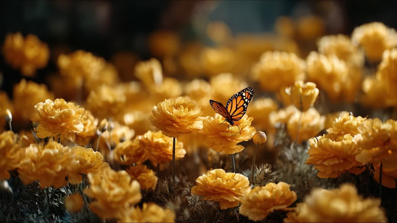 A Butterfly in a Meadow of Yellow Flowers: Capturing the Majestic Dance of Nature's Beauty in Vibrant Blooming Splendor