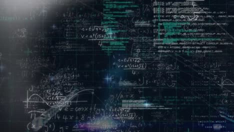 animation of mathematical equations and network of connections over data processing