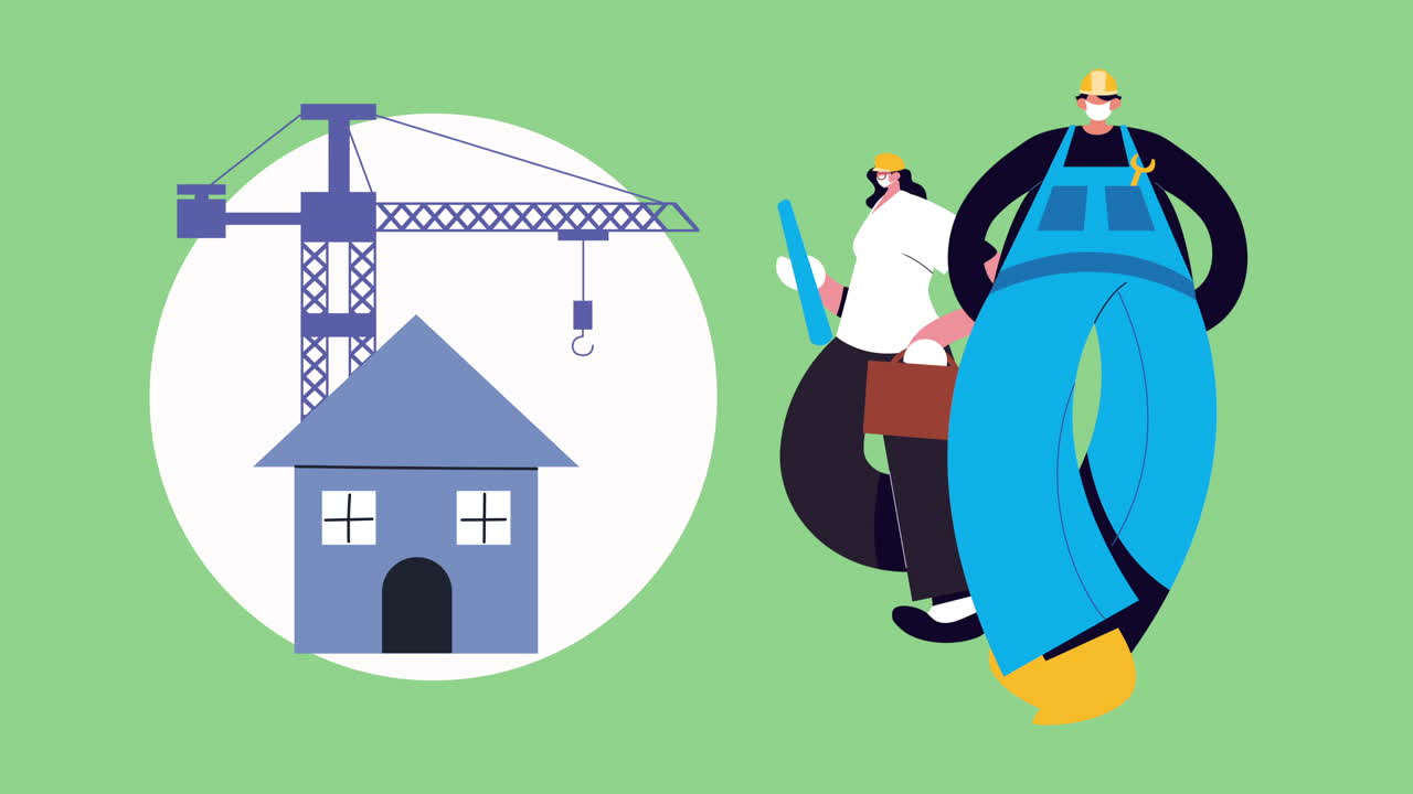 builder and architect wearing medical mask for covid19 protection