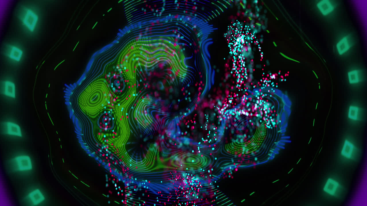 animación de luces brillantes en movimiento y ondas sobre un fondo negro