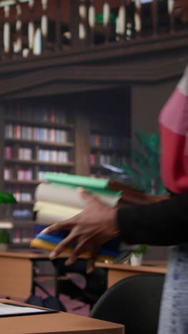 vertical video confident student gathers information and citations from reliable sources