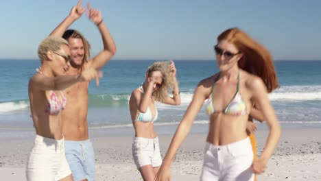 amigos adultos jóvenes divirtiéndose en la playa 4k