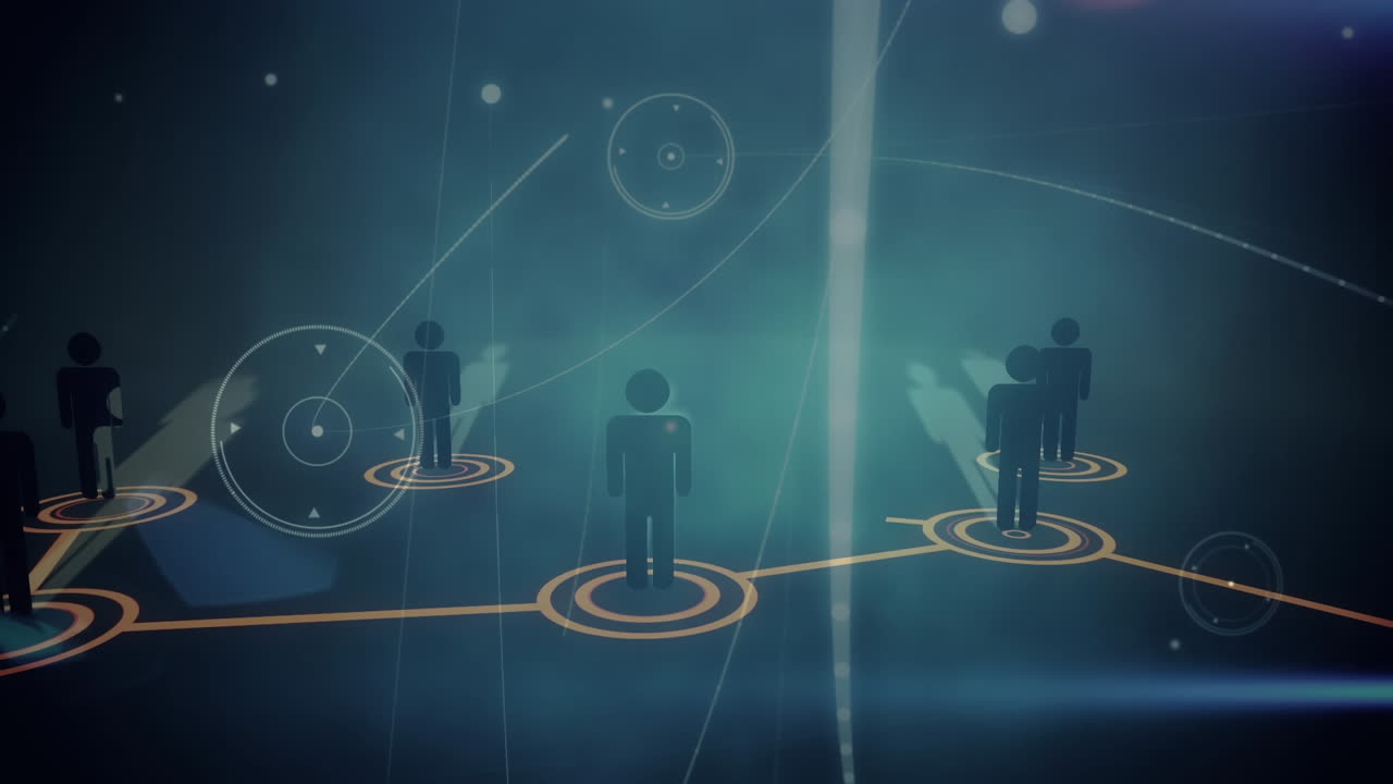 컴퓨터 회로 보드 및 사람 아이콘과의 연결 네트워크의 애니메이션