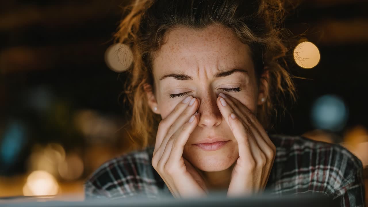 A Woman in Distress: Capturing the Struggles of Fatigue and Stress in Daily Life, Highlighting the Impact of Overwork and Emotional Exhaustion on Well-being