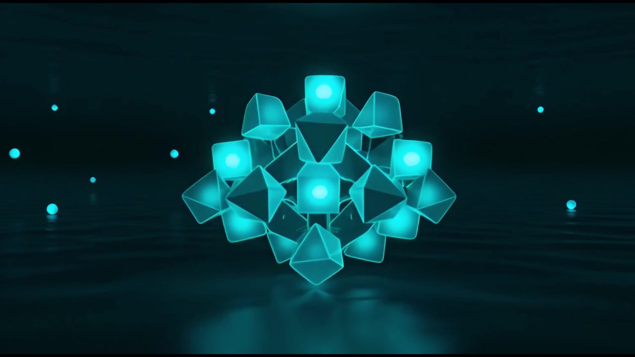 Abstract 3D Geometric Shapes Assembling into a Glowing Structure