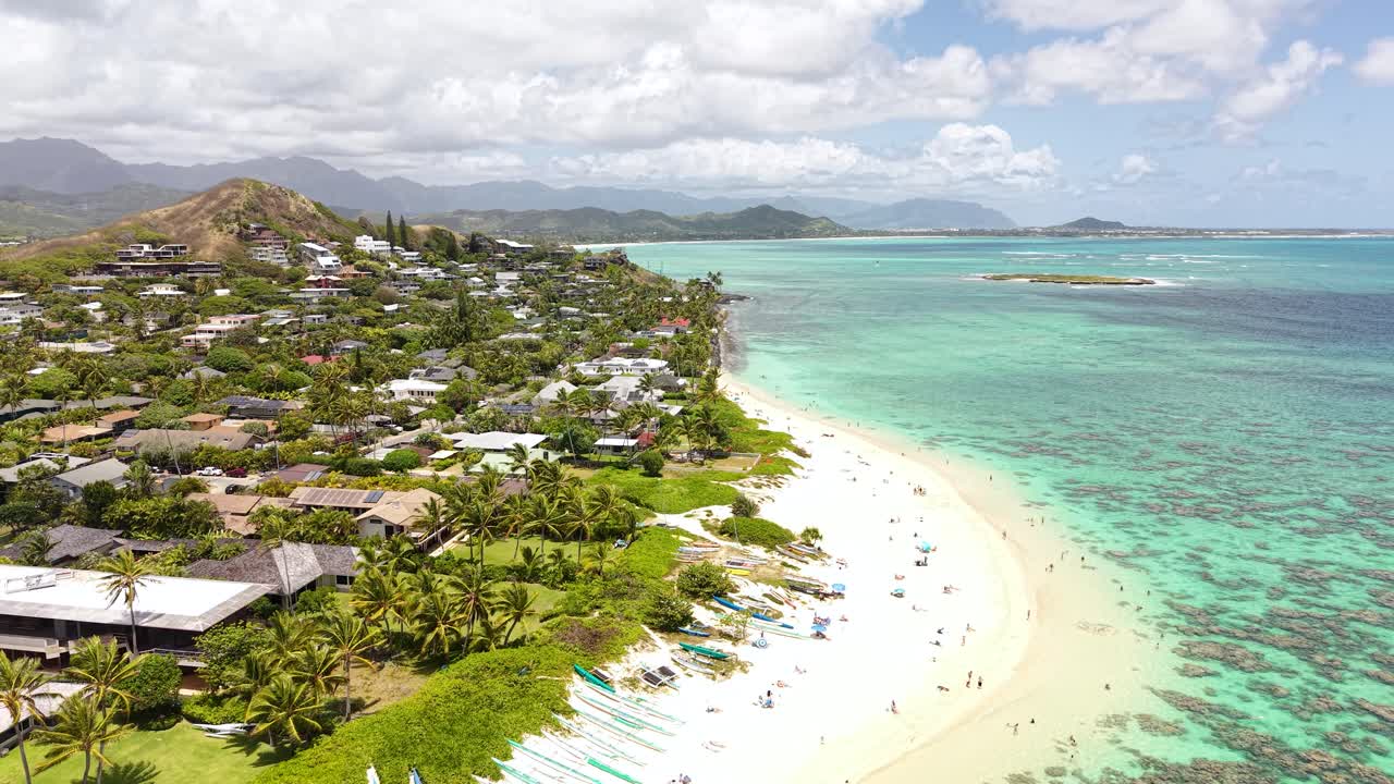 Lanikai Beach, Oahu Island, Hawaii. Drone Shot of Popular Sandy Shore and Landscape