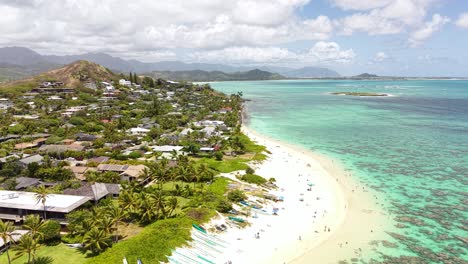 lanikai beach, oahu island, hawaii. drone shot of popular sandy shore and landscape