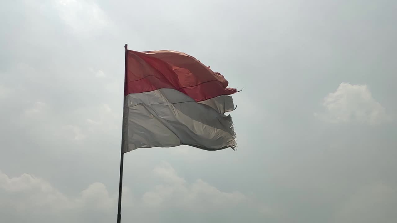 High FPS shot of big Indonesia flag waving